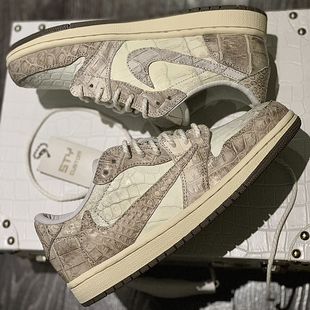 STY定制Air Jordan 1 Low AJ1倒钩TS联名 喜马拉雅鳄鱼纹耐克板鞋