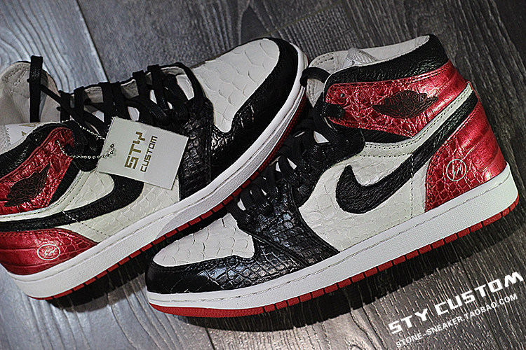 STY定制 air jordan 1 AJ1 黑脚趾白红芝加哥 蛇纹鳄鱼纹 篮球鞋