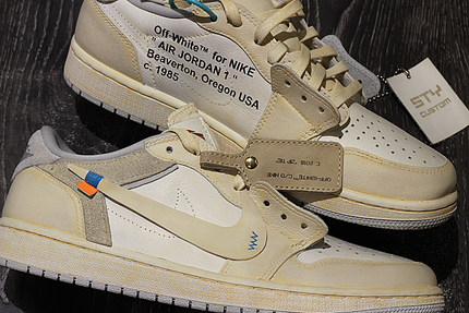 STY定制 air jordan 1 Low OG AJ1灰白做旧ow联名 詹姆斯同款低帮