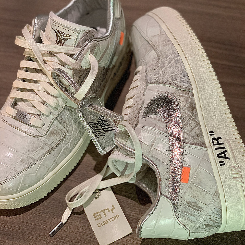 STY定制Nike air force1 AF1 OW空军一号低帮板鞋 喜马拉雅鳄鱼纹