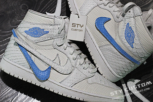 air 换皮 jordan 水波纹蛇纹换钩 STY 白北卡蓝 custom球鞋