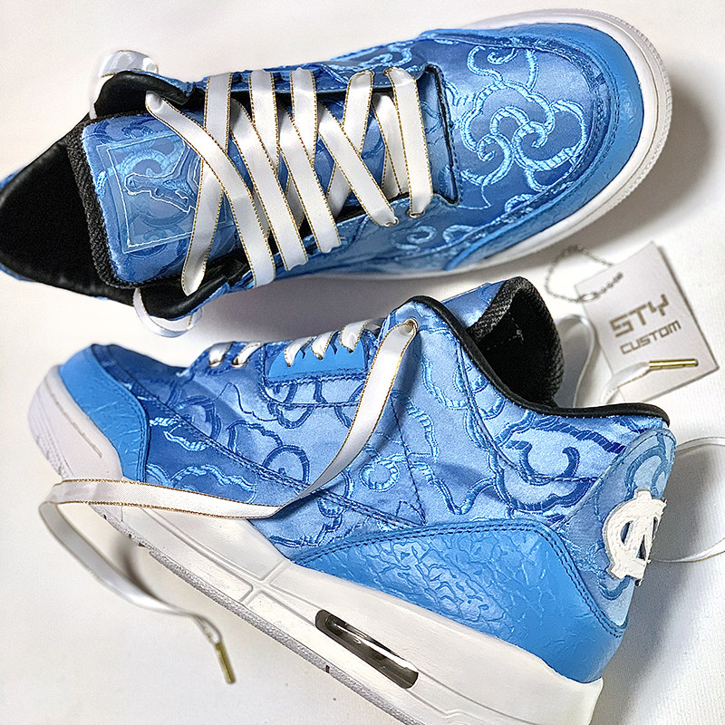STY定制Air Jordan 3 AJ3白红 火焰红 白北卡丝绸板鞋 复古篮球鞋