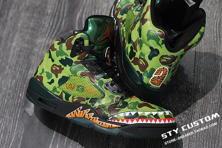 STY定制AIR JORDAN 5 RETRO AJ5 迷彩WGM大鲨鱼 男子高帮篮球鞋