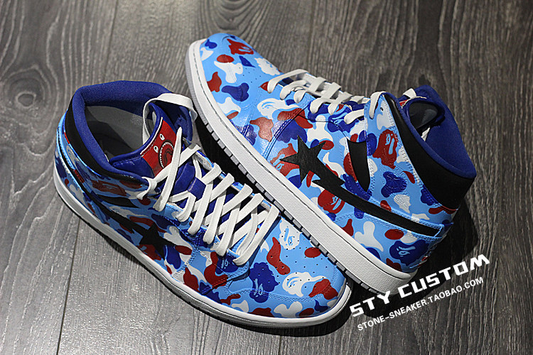 STY custom定制 air jordan 1 美国 猿猴迷彩 WGM大鲨鱼 球鞋手绘