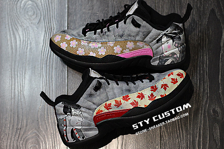 STY custom定制 air jordan 12 武士 艺伎主题 刺青手绘 日式风格