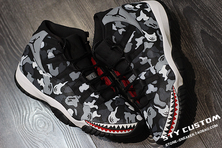 STY custom定制 air jordan 11 WGM 迷彩大鲨鱼 球鞋手绘DIY改制