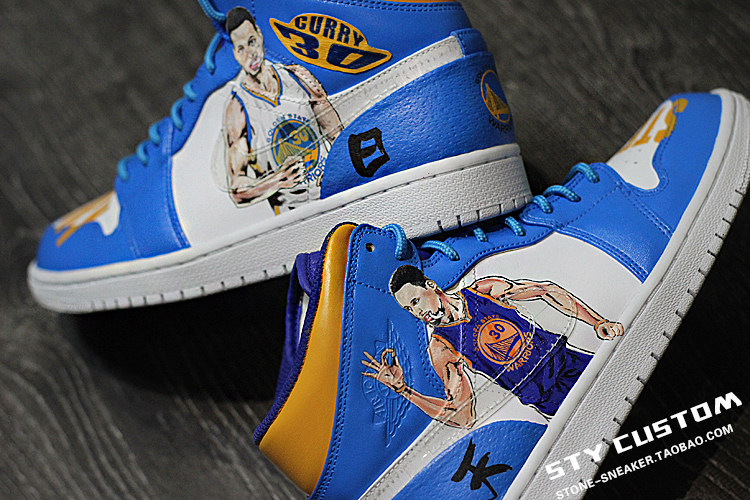 STY手绘 Air Jordan 1 AJ1 篮球鞋定制 库里curry 金州勇士主题
