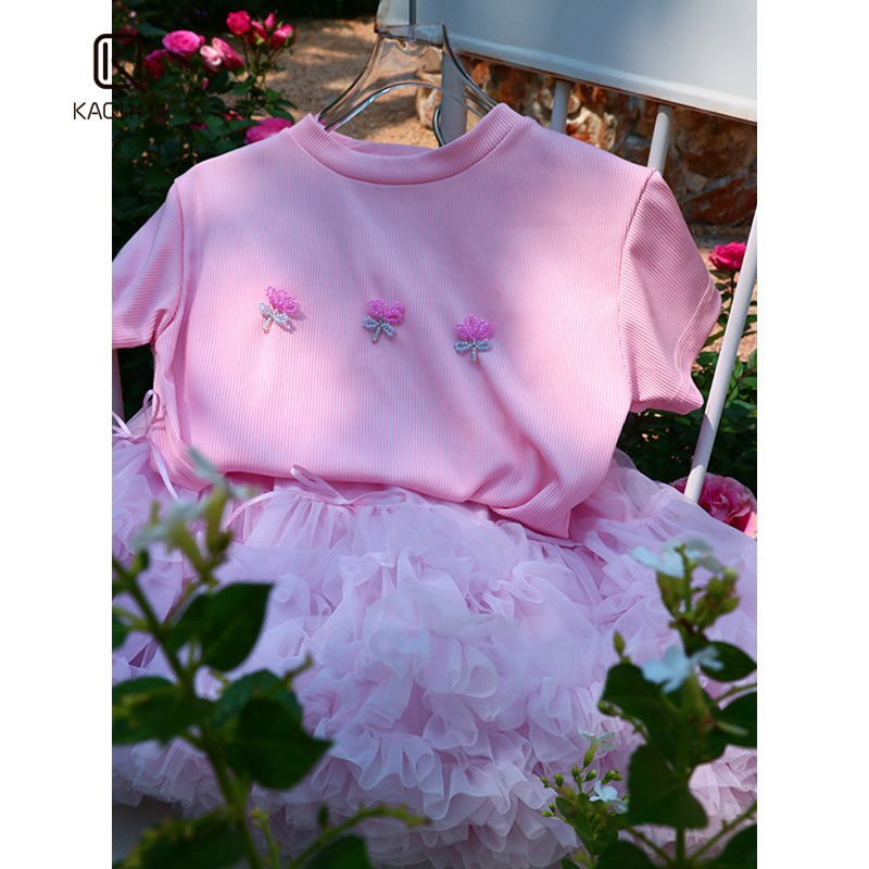 洋气百搭圆领手工珠珠花朵T恤