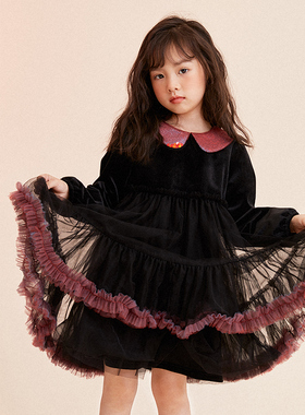 【Lpink童装】中大女童新款 秋冬款兔耳朵网纱兔兔连衣裙85837