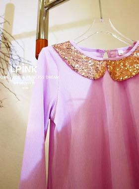 【KAQI童装】女童春秋季洋气公主宝宝亮片长袖圆领打底衫91706紫