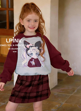 【Lpink童装】春秋季新款女童拼色印花美少女卫衣 93156