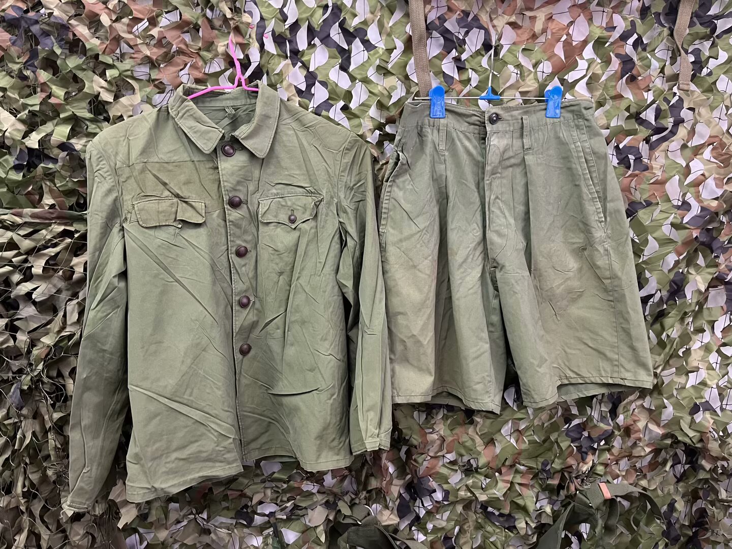 保真旧货70年代65式军套装服短裤对越自卫还击旧货猫耳洞作训外套