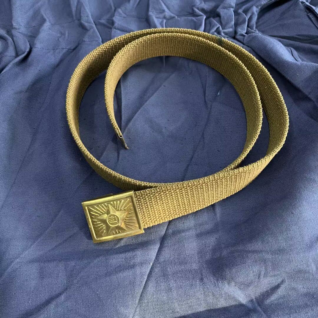 公发老货原品1953年朝鲜帆布腰带抗美援朝铜扣加厚老按压式腰带