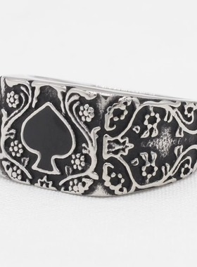 时尚钛钢男款戒指 欧美个性长方形扑克牌黑桃心钛钢戒指指环