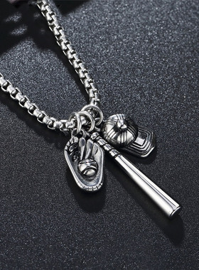 时尚钛钢项链  欧美朋克个性复古创意棒球帽三件套男士钛钢项链