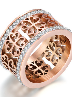 时尚风钛钢捷克钻镂空戒指