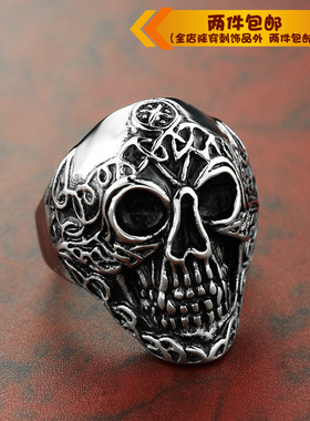 欧美风复古男士鬼头钛钢戒指