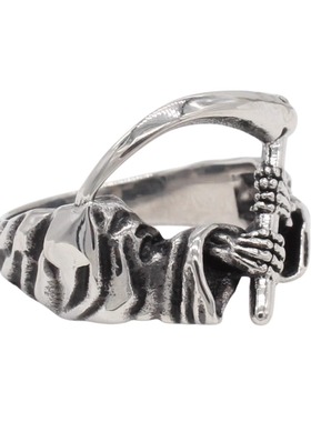 时尚钛钢男款戒指 欧美复古镰刀戒指 骷髅鬼手镰刀钛钢戒指指环