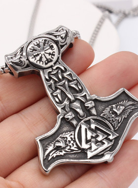 时尚钛钢项链 欧美个性复古维京雷神之锤三角老鹰头吊坠钛钢项链