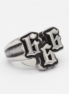 时尚钛钢男款戒指 欧美个性复古摇滚朋克数字666钛钢男式戒指指环