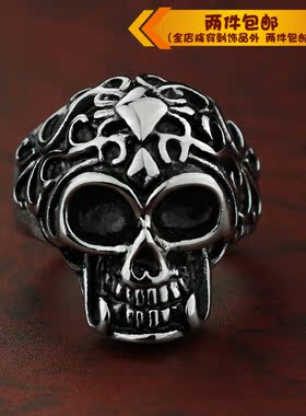 钛钢戒指指环朋克风骷髅钛钢戒指