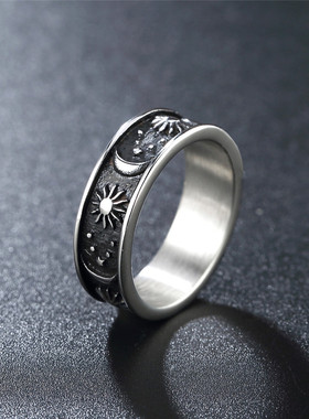 朋克风土耳其月亮男士钛钢戒指