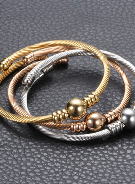 时尚钛钢手镯 电缆线简约圆珠手环手镯 钛钢女式手镯 闺蜜手环