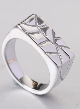 时尚钛钢戒指欧美10MM简约亮面菱格纹理创意方形条纹钛钢戒指指环