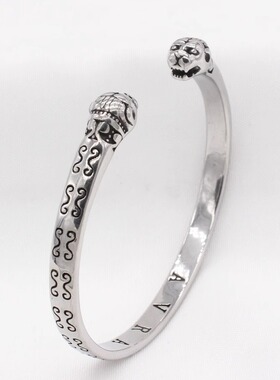 时尚钛钢手镯 欧美双虎头图纹开口手镯 生肖虎男女通用钛钢手镯