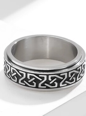 时尚钛钢戒指欧美复古宽凯尔特结可旋转解压缓解焦虑钛钢戒指指环