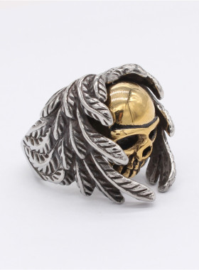 时尚钛钢男式戒指欧美风个性复古暗黑堕落天使骷髅头钛钢戒指指环