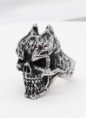 时尚钛钢男款戒指 欧美个性复古蝙蝠侠骷髅钛钢戒指男款指