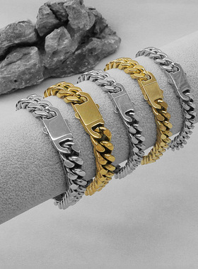 时尚钛钢手链欧美朋克简约金色钢色大小规格霸气摇滚朋克钛钢手链