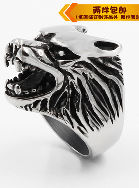 复古狼头朋克风钛钢戒指