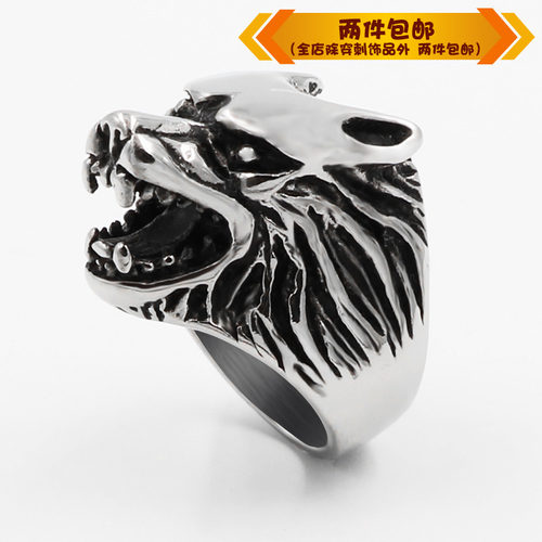 复古狼头朋克风钛钢戒指