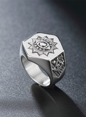 欧美风共济会恶魔之眼钛钢戒指