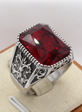 时尚钛钢男款戒指 欧美个性复古十字架宝石男士钛钢戒指指环