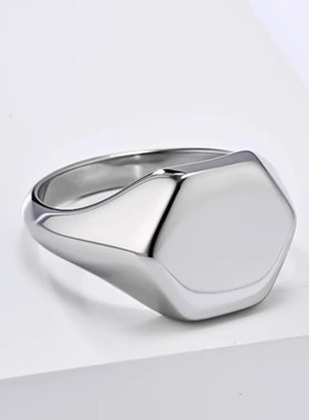 时尚钛钢戒指  简约光面几何设计INS风六边形印章钛钢戒指指环