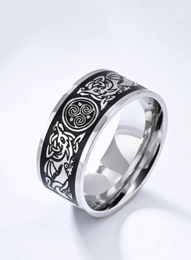 时尚钛钢戒指 北欧风凯尔特结钛钢戒指 符文民族元素钛钢戒指指环