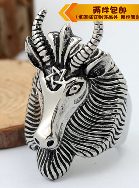 欧美风撒旦动物五芒星钛钢戒指