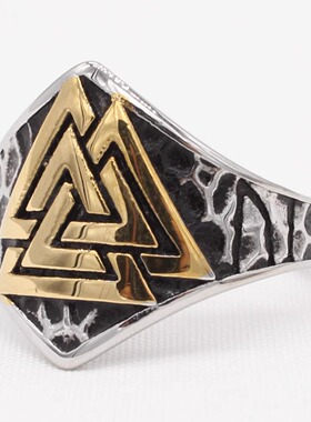 时尚钛钢男款戒指 欧美时尚个性复古三角图案维京钛钢戒指指环
