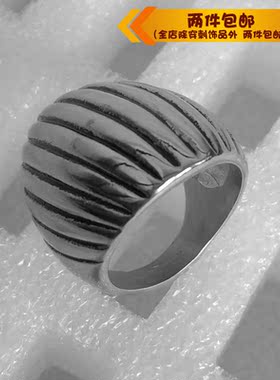 时尚风条纹复古钛钢戒指