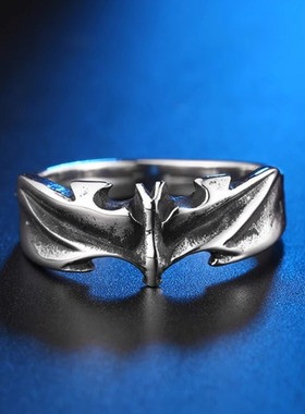 时尚钛钢戒指 欧美做旧ins复古哥特风蝙蝠潮男钛钢戒指指环