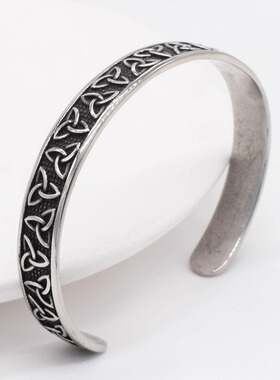 时尚钛钢手镯欧美维京凯尔特环绕三角纹开口手镯男女通用钛钢手镯