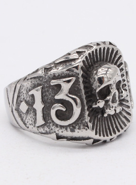 时尚钛钢男款戒指 欧美个性复古13骷髅头钛钢戒指指环 骷髅戒指