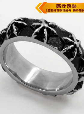 欧美风复古六芒星钛钢戒指