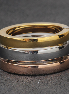 时尚钛钢男女通用款戒指  光面三环三色男女钛钢戒指指环