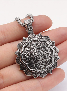 时尚钛钢项链  个性复古国风莲花牌钛钢吊坠潮男钛钢项链