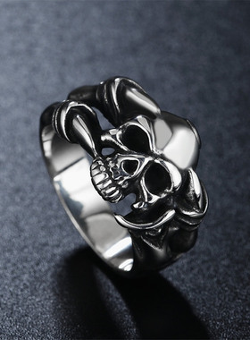 欧美风复古骷髅头男士钛钢戒指