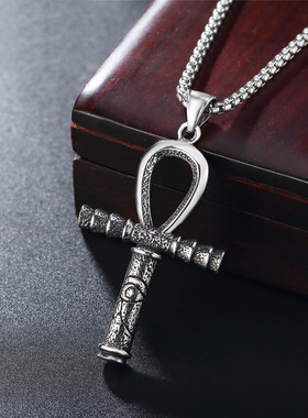 时尚钛钢项链  复古埃及法老守护神阿努比斯十字架男士钛钢项链